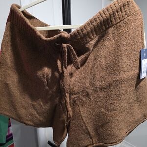 Cozy Brown Knit Drawstring Shorts
